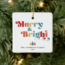 Merry & Bright Retro farbenfrohe Weihnachten Keramikornament