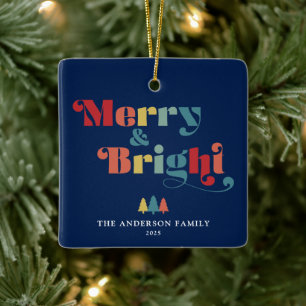 Merry & Bright Retro farbenfrohe Weihnachten Keramikornament