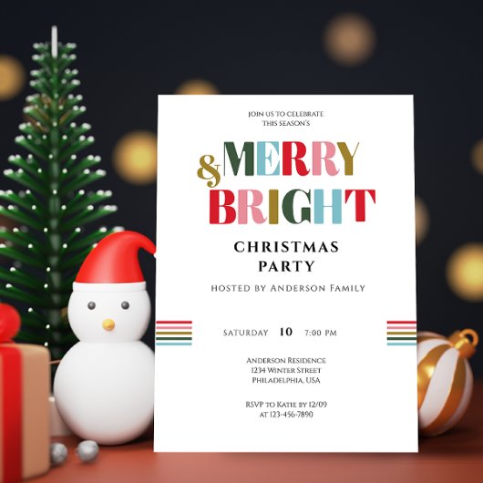 Merry & Bright Retro farbenfrohe White ChristmasPa Einladung