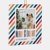 Merry & Bright Retro Farbige Streifen Foto Keramikornament (Rechts)