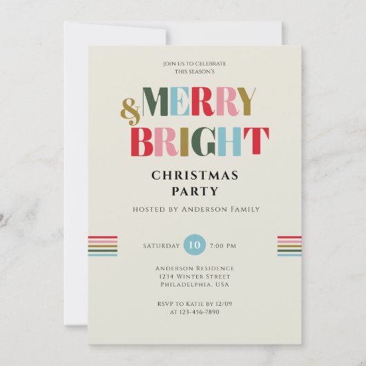 Merry & Bright Retro Farbiges Weihnachtsfest Party Einladung (Vorderseite)