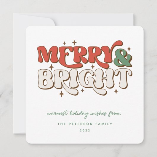 Merry & Bright Retro Feiertagskarte (Vorderseite)