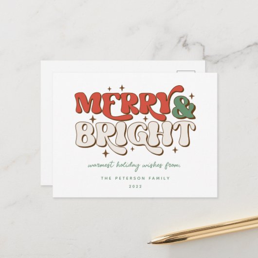 Merry & Bright Retro Feiertagspostkarte (Vorderseite/Rückseite Beispiel)