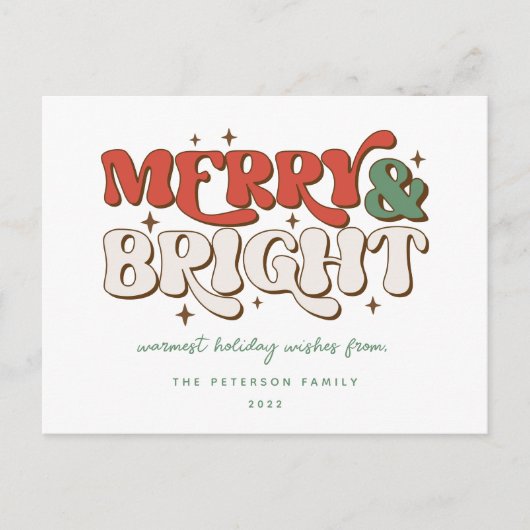 Merry & Bright Retro Feiertagspostkarte (Vorderseite)