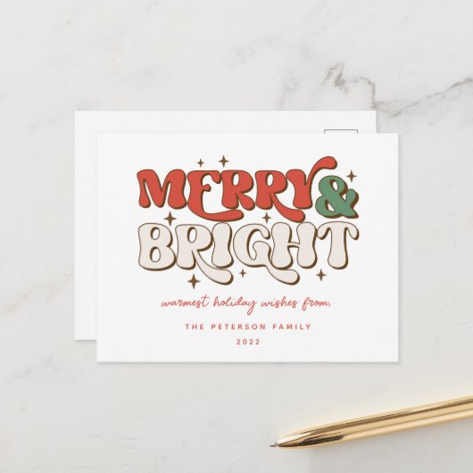 Merry & Bright Retro Feiertagspostkarte (Vorderseite/Rückseite Beispiel)
