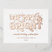 Merry & Bright Retro Folien Feiertagspostkarte (Vorderseite)