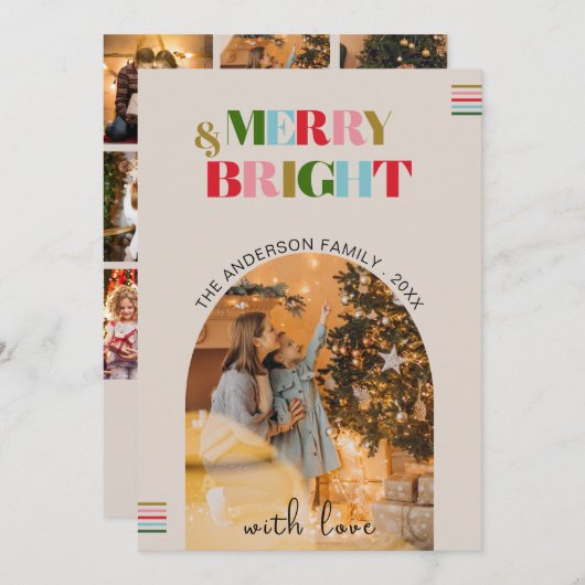 Merry & Bright Retro Fotos Weihnachtskarte Feiertagskarte (Vorne/Hinten)