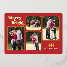 Merry & Bright Retro Gold Foil Foto Weihnachten Folien Feiertagskarte