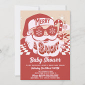 Merry Bright Retro Santa Christmas Baby Dusche Red Einladung (Vorderseite)