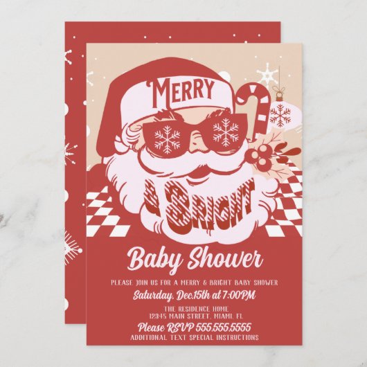 Merry Bright Retro Santa Christmas Baby Dusche Red Einladung (Vorne/Hinten)