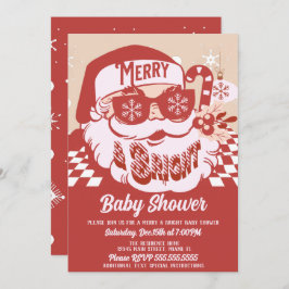 Merry Bright Retro Santa Christmas Baby Dusche Red Einladung