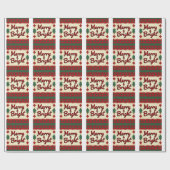 Merry & Bright Retro Ugly Christmas Wrapping Paper Geschenkpapier (Flach)