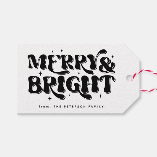 Merry & Bright Retro Weihnachten Geschenkanhänger (Vorderseite (Horizontal))