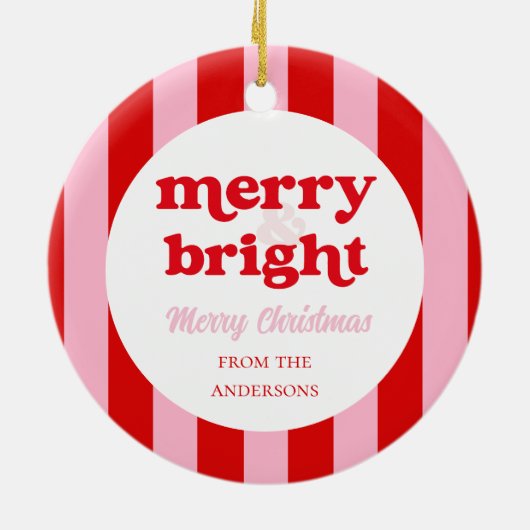 Merry & Bright Retro Weihnachten Keramik Ornament (Hinten)