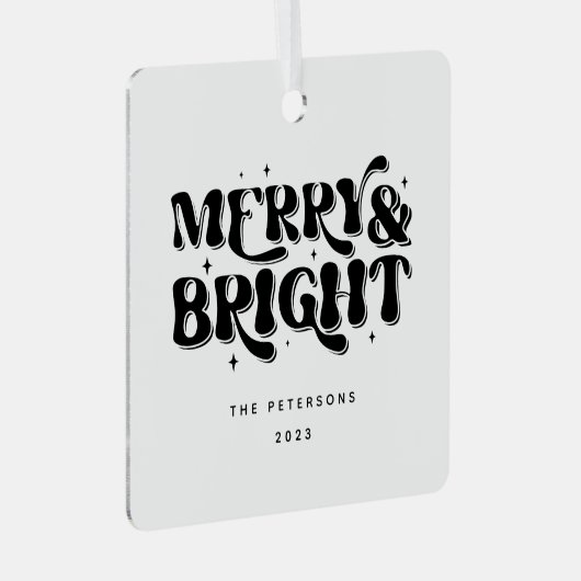 Merry & Bright Retro Weihnachten Ornament Aus Metall (Vorderseite Rechts)