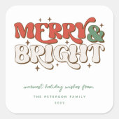 Merry & Bright Retro Weihnachten Quadratischer Aufkleber (Vorderseite)