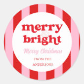 Merry & Bright Retro Weihnachten Runder Aufkleber (Vorderseite)