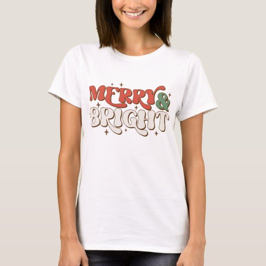 Merry & Bright Retro Weihnachten T-Shirt (Vorderseite)