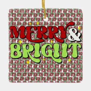 Merry & Bright - Retro Weihnachtsfeiertage Keramikornament