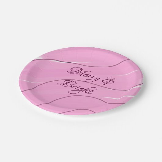 Merry & Bright rosa, lockig doodle Design mädchenh Pappteller (Schrägansicht)