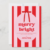 Merry & Bright Rosa Streifen Feiertagskarte (Vorderseite)