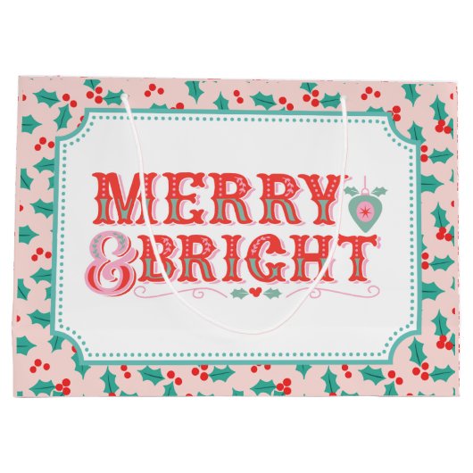 Merry & Bright | Rosa und Rot Holly Große Geschenktüte (Rückseite)
