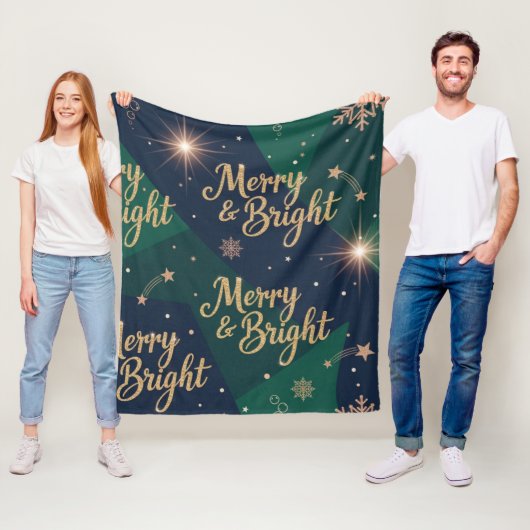 Merry & Bright Rose Gold Glitter Christmas Holiday Fleecedecke (Beispiel)