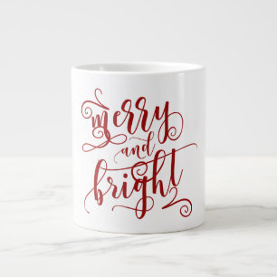 Merry & Bright   Roter Text   Weihnachten Jumbo-Tasse