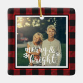 Merry & Bright Rustic Buffalo Kariertes Foto Ornam Keramikornament (Vorderseite)