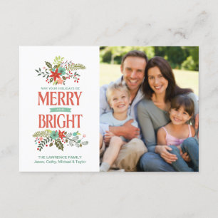 Merry & Bright Rustic Floral Holiday Foto Card Einladung