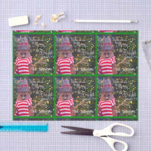 Merry Bright Rustic Snowman Name Green Pattern Seidenpapier