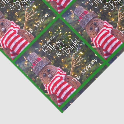 Merry Bright Rustic Snowman Name Green Pattern Seidenpapier (Ausschnitt)