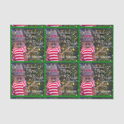 Merry Bright Rustic Snowman Name Green Pattern Seidenpapier (Vorderseite)