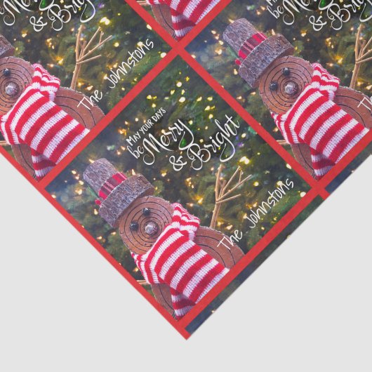 Merry Bright Rustic Snowman Name Red Pattern Niedl Seidenpapier (Ausschnitt)