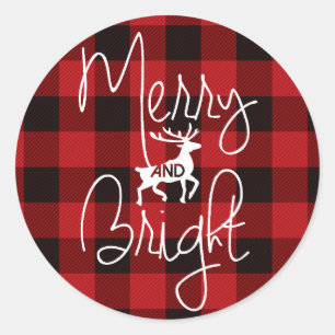Merry & Bright Rustikal Kariert Runder Aufkleber