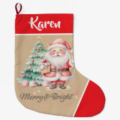 Merry & Bright Santa Claus Red Christmas Großer Weihnachtsstrumpf (Vorderseite)