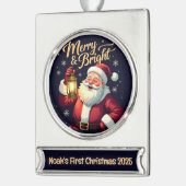 Merry Bright Santa Holding Lantern Illustration Banner-Ornament Silber (Links)