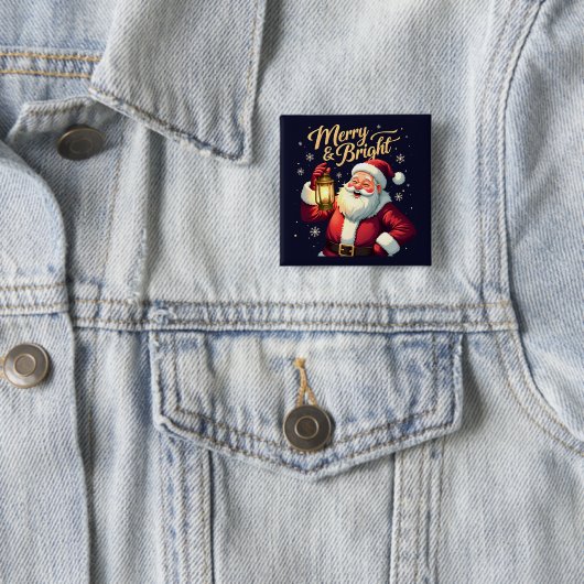 Merry Bright Santa Holding Lantern Illustration Button (Beispiel)