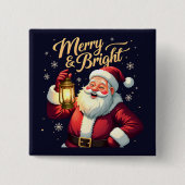 Merry Bright Santa Holding Lantern Illustration Button (Vorderseite)