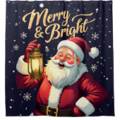 Merry Bright Santa Holding Lantern Illustration Duschvorhang (Vorderseite)
