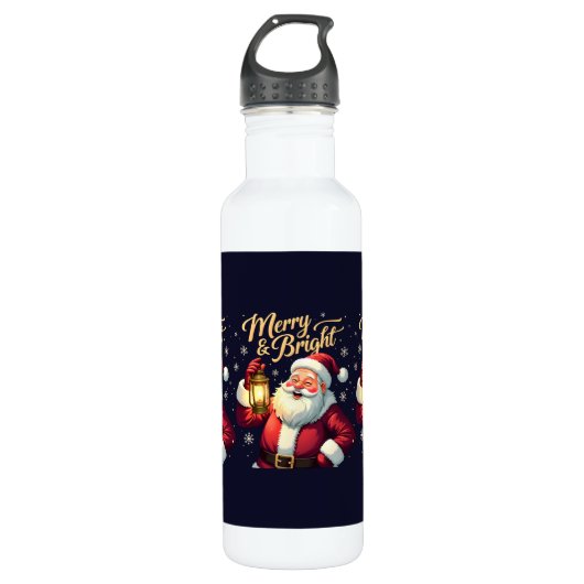 Merry Bright Santa Holding Lantern Illustration Edelstahlflasche (Vorderseite)
