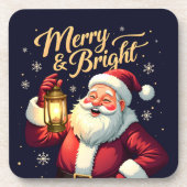 Merry Bright Santa Holding Lantern Illustration Getränkeuntersetzer (Vorderseite)