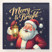 Merry Bright Santa Holding Lantern Illustration Glasuntersetzer (Vorderseite)