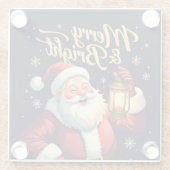 Merry Bright Santa Holding Lantern Illustration Glasuntersetzer (Rückseite)