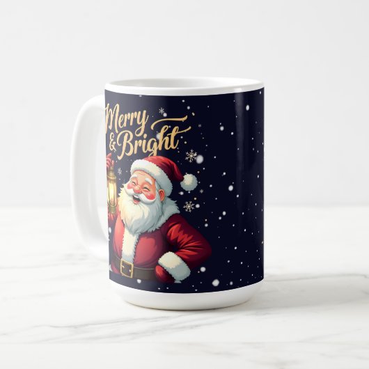 Merry Bright Santa Holding Lantern Illustration Kaffeetasse (Vorderseite Links)