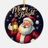 Merry Bright Santa Holding Lantern Illustration Keramik Ornament (Vorne)