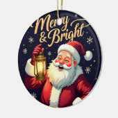 Merry Bright Santa Holding Lantern Illustration Keramik Ornament (Links)