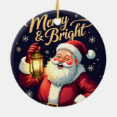 Merry Bright Santa Holding Lantern Illustration Keramik Ornament (Hinten)