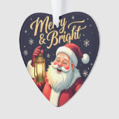Merry Bright Santa Holding Lantern Illustration Ornament (Vorderseite)