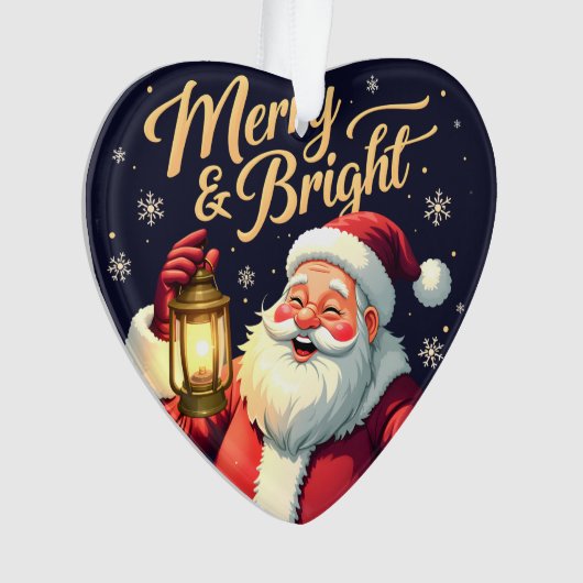 Merry Bright Santa Holding Lantern Illustration Ornament (Vorderseite)